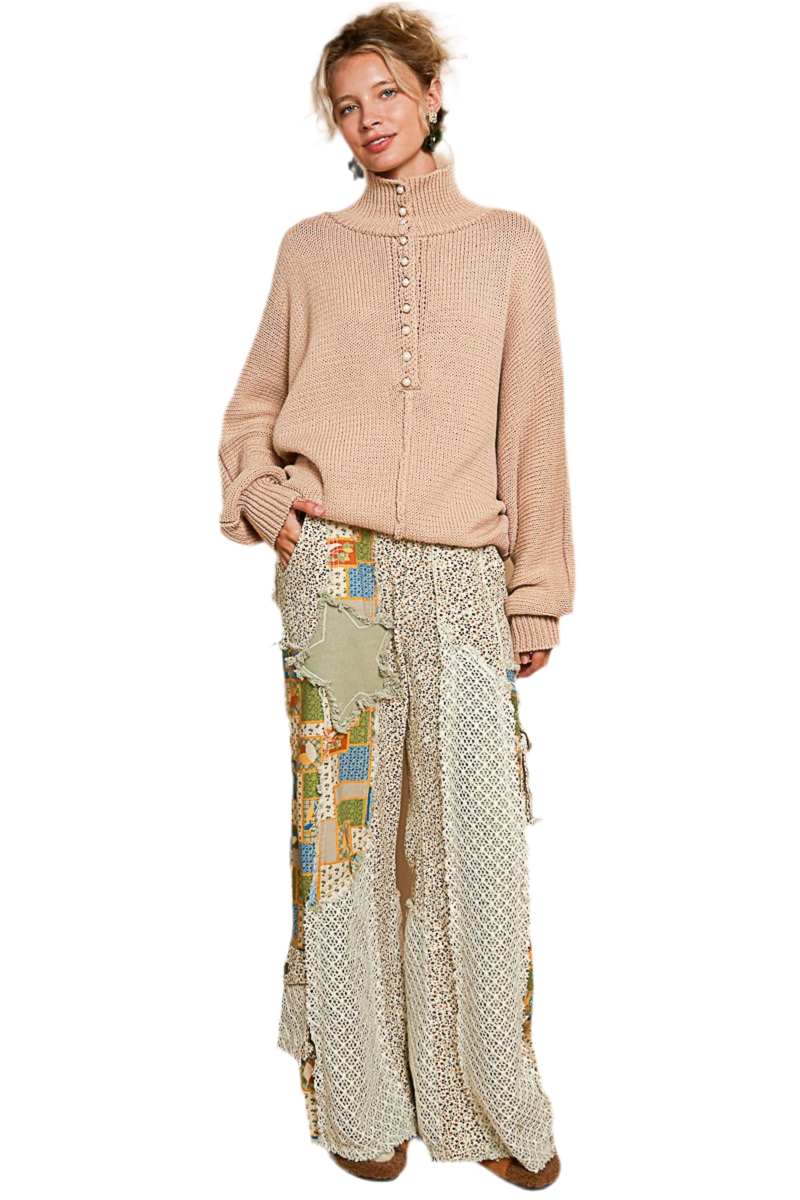 POL Pearl Detail Turtleneck Long Sleeve Sweater