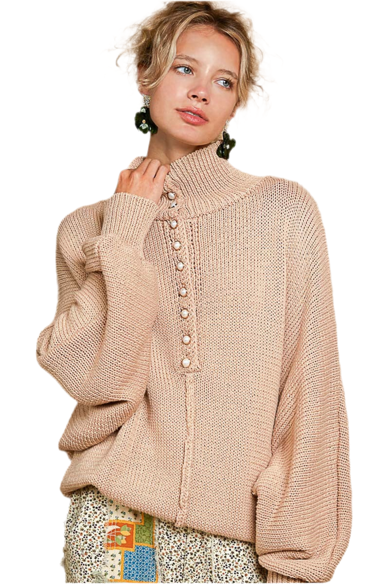 POL Pearl Detail Turtleneck Long Sleeve Sweater