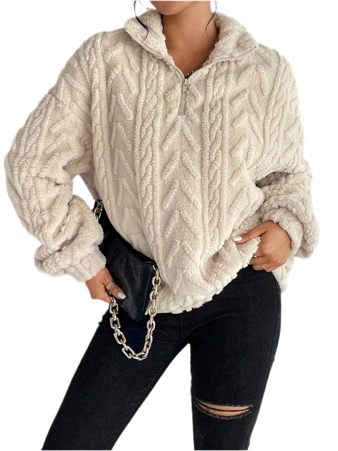 Fuzzy Quarter Zip Long Sleeve Sweatshirt