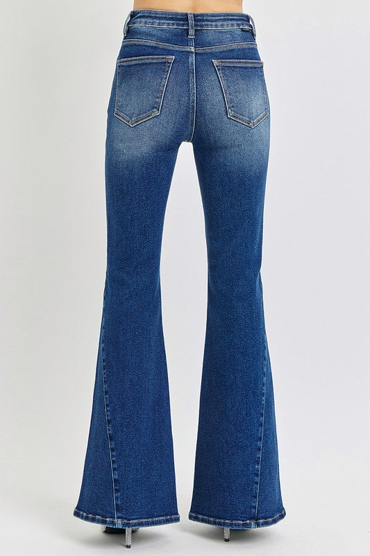 RISEN Distressed Button-Fly Flare Jeans