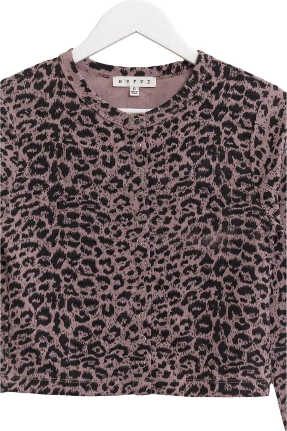 HYFVE Animal Print Snap Down Crop Cardigan