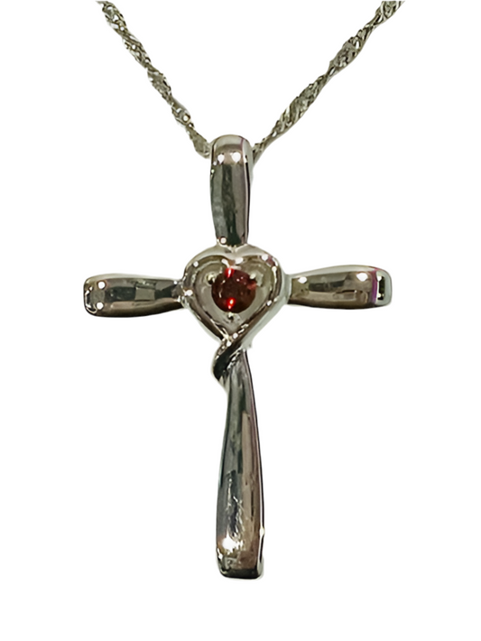 Sterling Silver Cross Necklace With Heart Cubic Zirconia