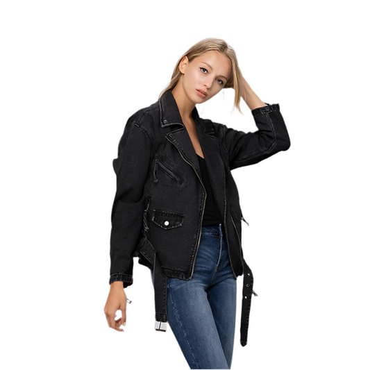 Ride or Die Oversized Denim Biker Jacket