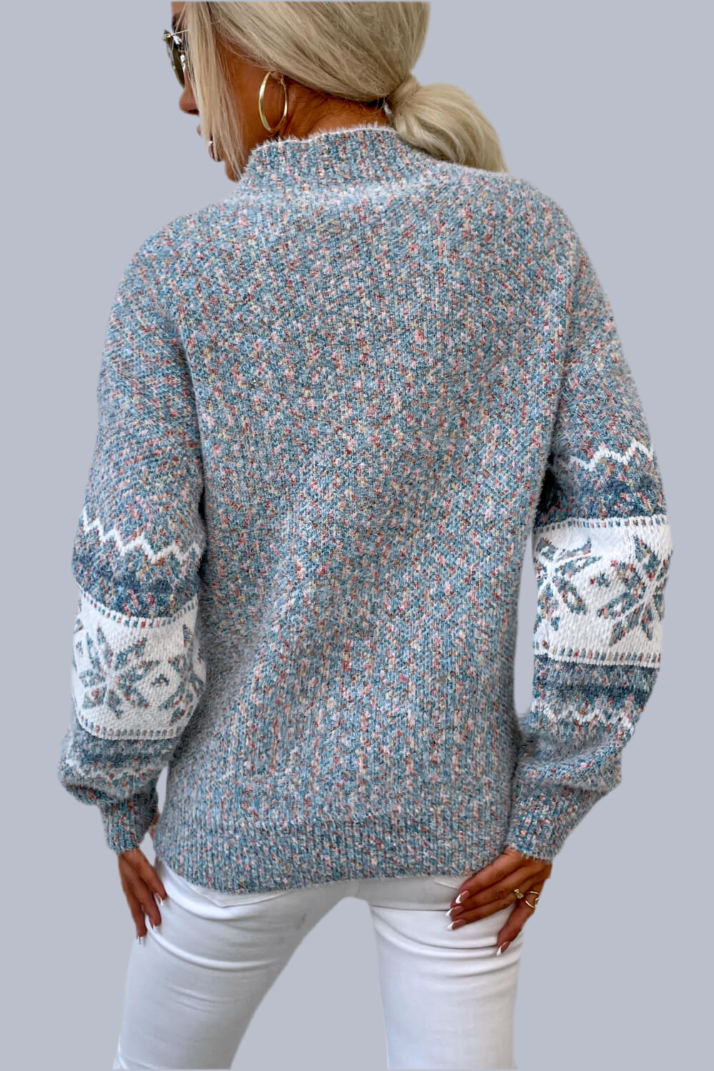 Snowflake Pattern Mock Neck Sweater