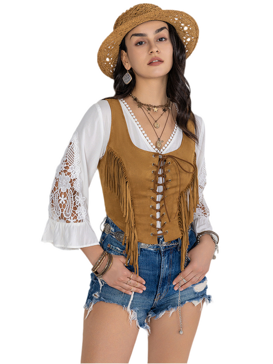 Fringe Lace-Up Vest