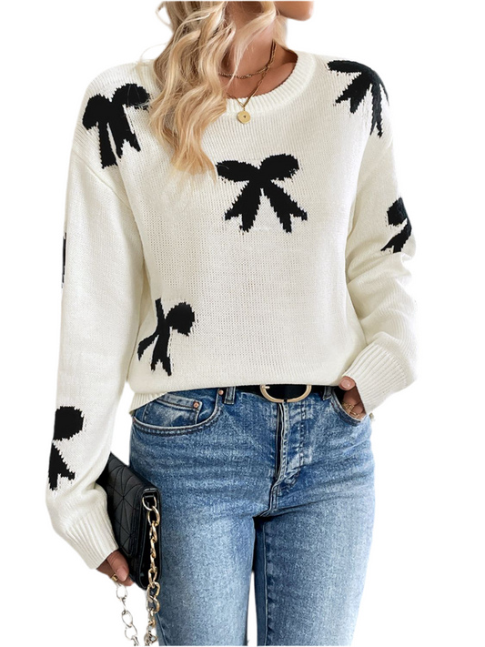 Holiday Bow Graphic Long Sleeve Sweater