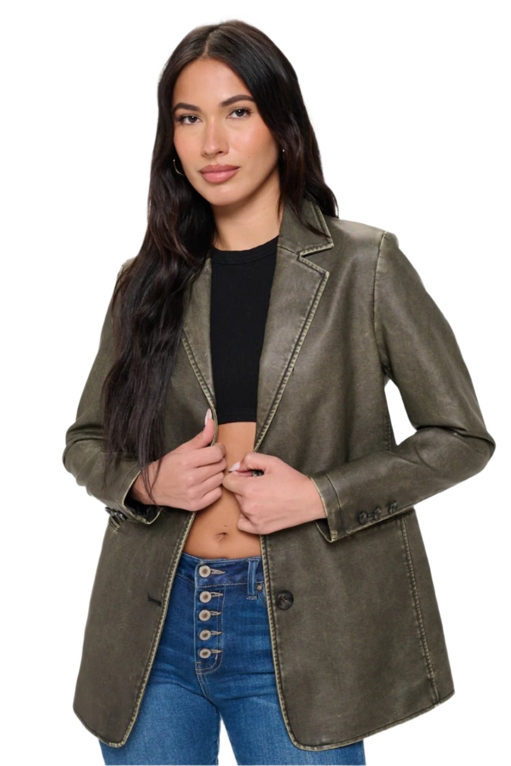 Coalition LA Single-Breasted Vegan Leather Blazer