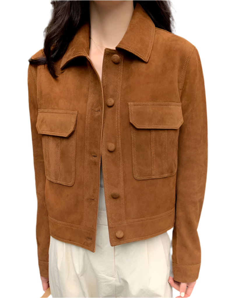 Genuine Suede Jacket with Collar