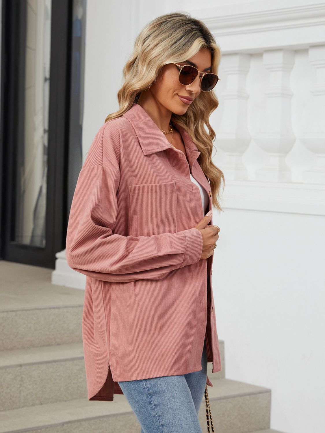 Button Up Long Sleeve Shirt with Breast Pockets