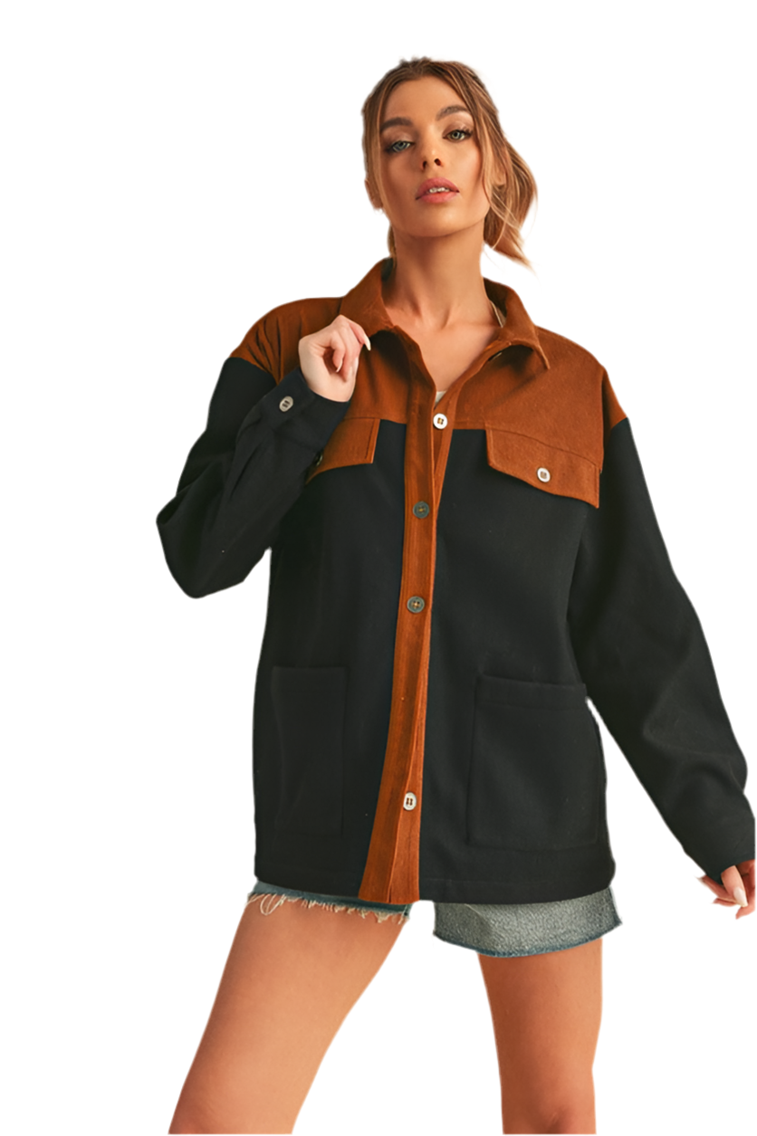 Aemi + Co Two Tone Button Up Jacket with Pockets