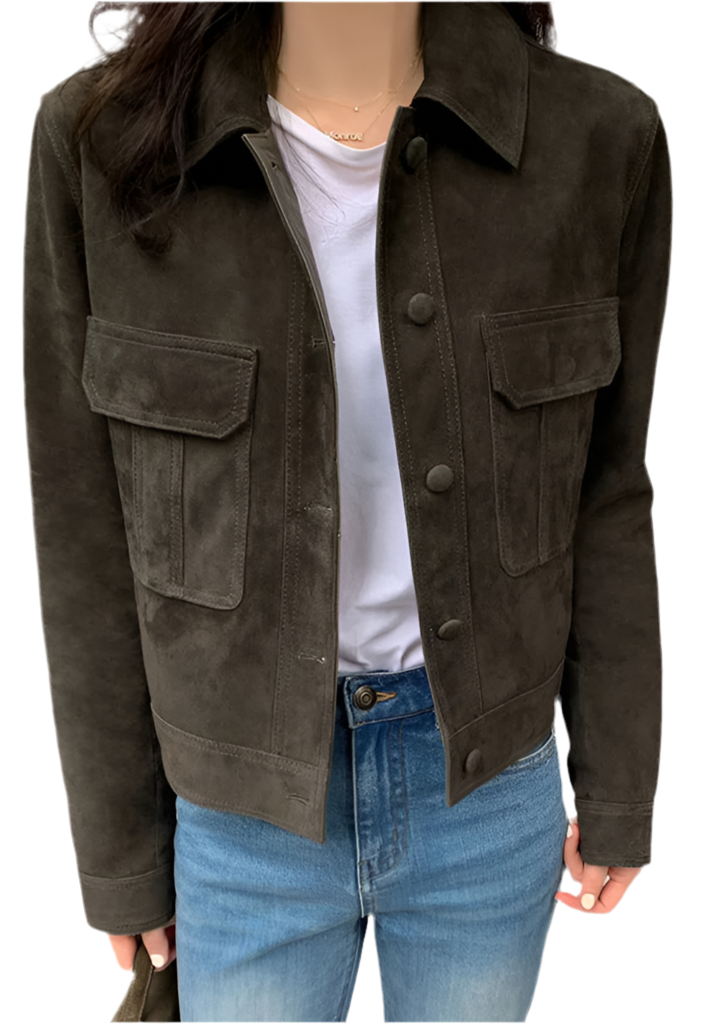 Genuine Suede Jacket with Collar