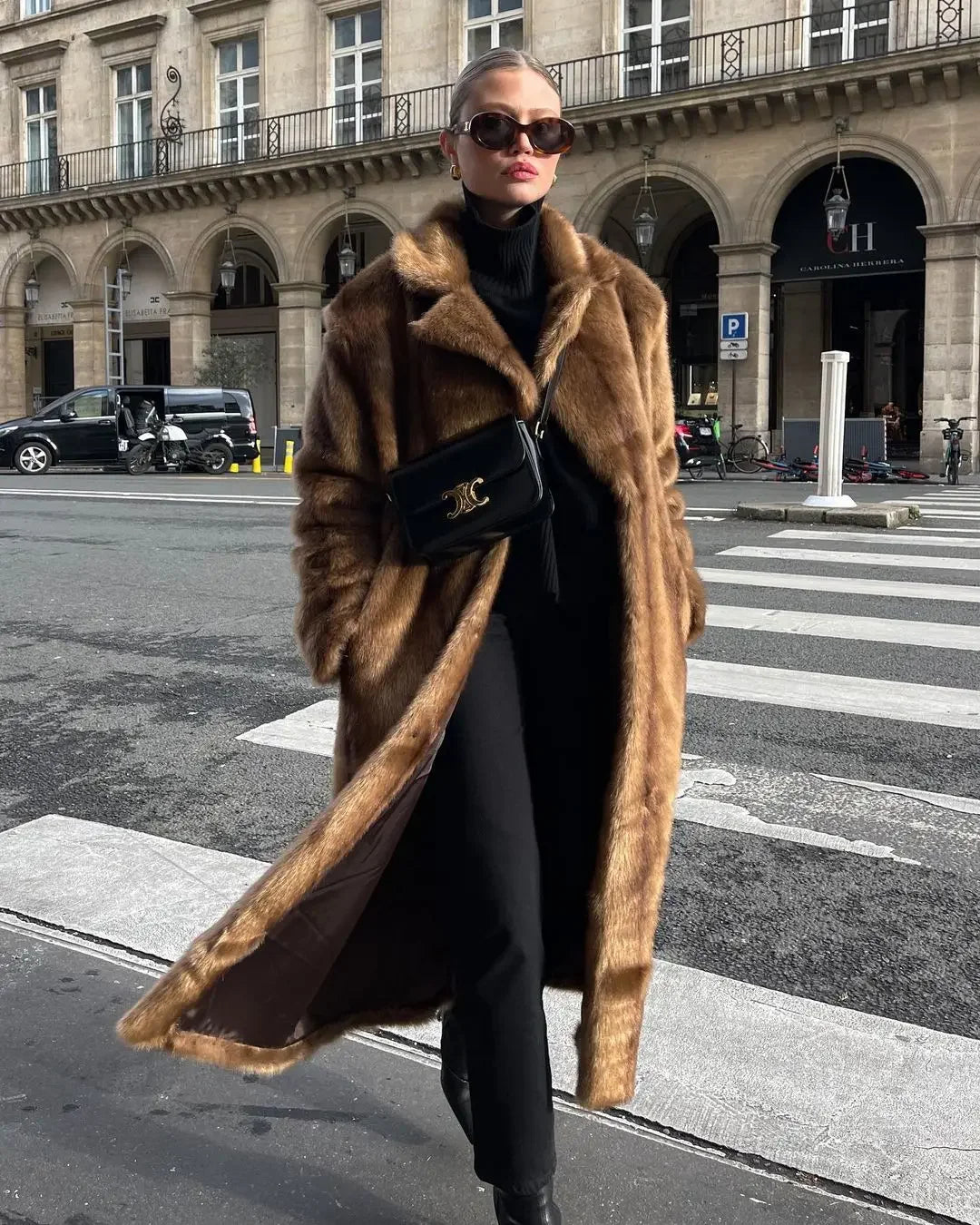 Brown Faux Fur Long Coat