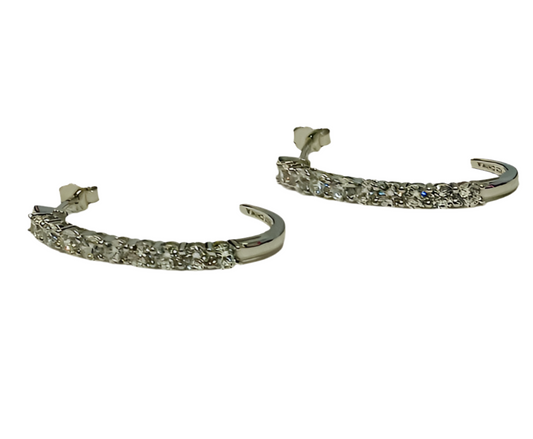 Sterling Silver Half Hoop Earrings with Cubic Zirconia