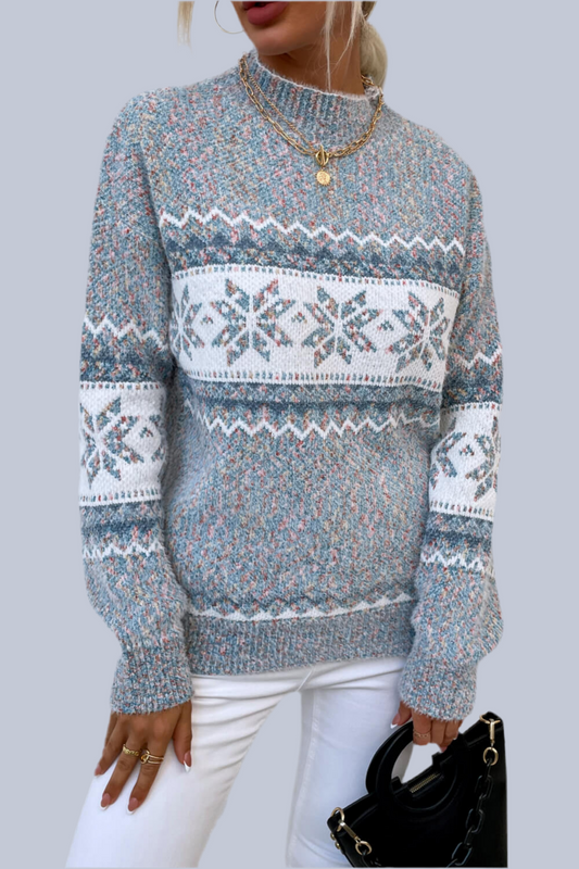 Snowflake Pattern Mock Neck Sweater