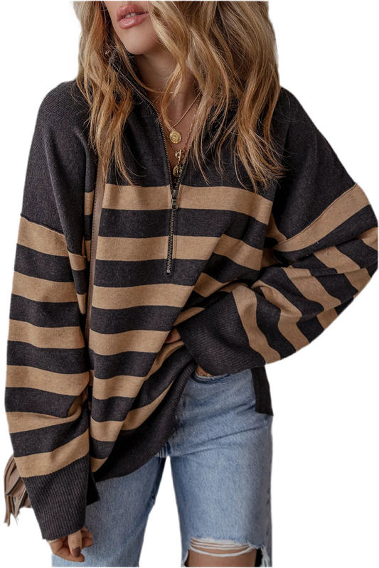 Striped Half Zip Boyfriend Sweater