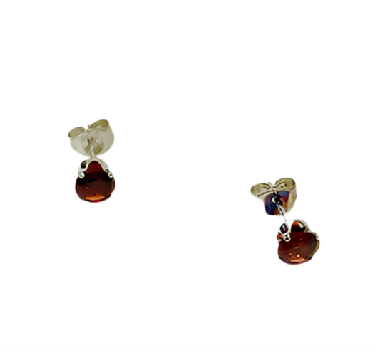 Ruby Sterling Silver Stud Earrings with Cubic Zirconia