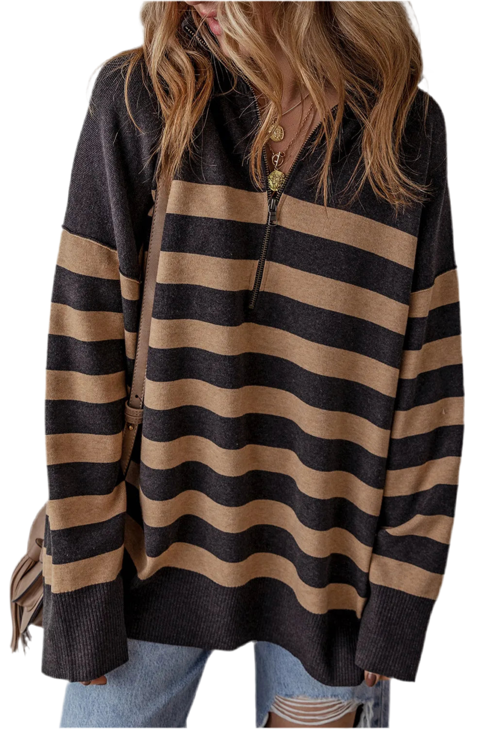 Striped Half Zip Boyfriend Sweater