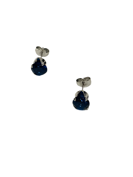 Sapphire Sterling Silver Stud Earrings with Cubic Zirconia