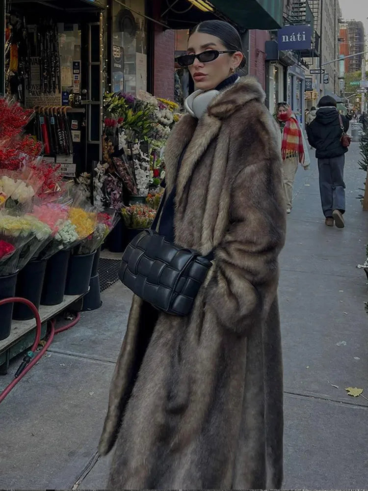 Brown Faux Fur Long Coat