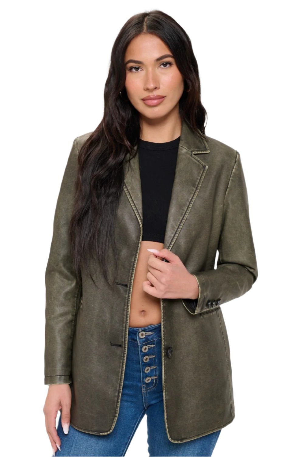 Coalition LA Single-Breasted Vegan Leather Blazer