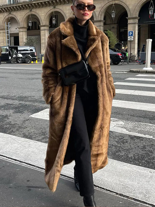 Brown Faux Fur Long Coat