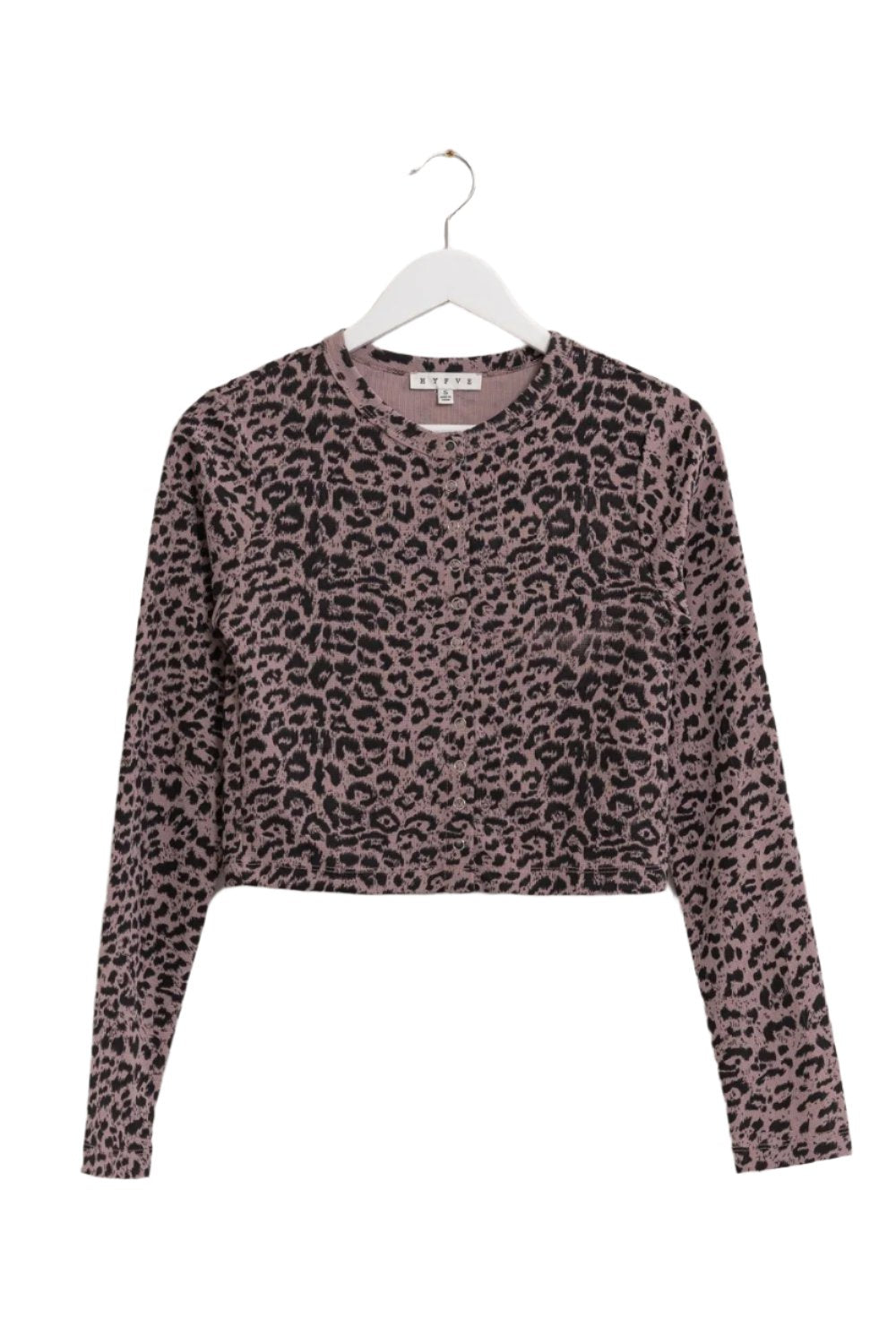 HYFVE Animal Print Snap Down Crop Cardigan