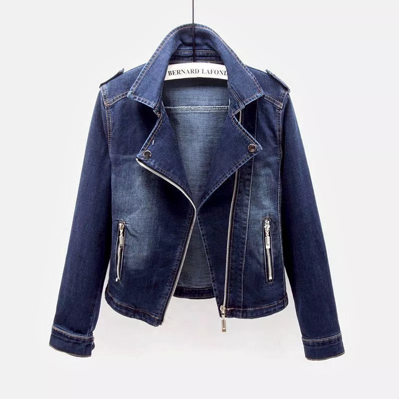 Dark Wash Denim Motorcycle Jacket