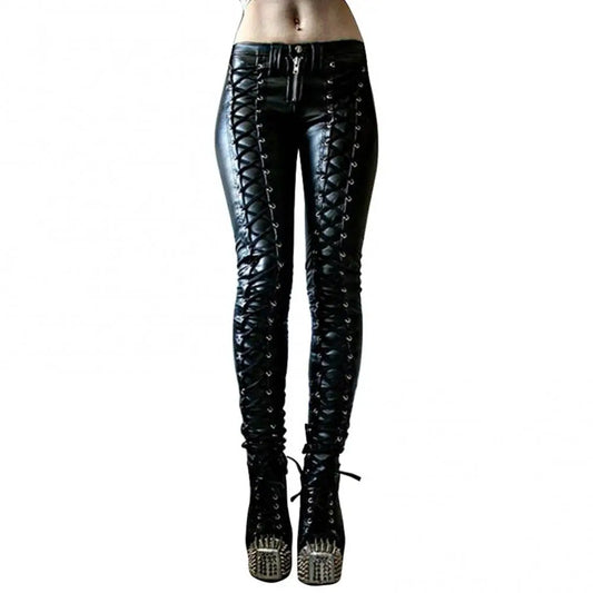 Faux Leather Lace-Up Skinny Pants