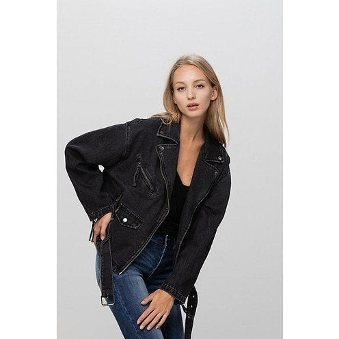 Ride or Die Oversized Denim Biker Jacket