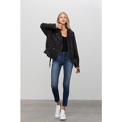 Ride or Die Oversized Denim Biker Jacket