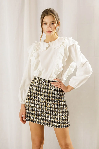 Tweed Gingham and Sequin Mini Skirt