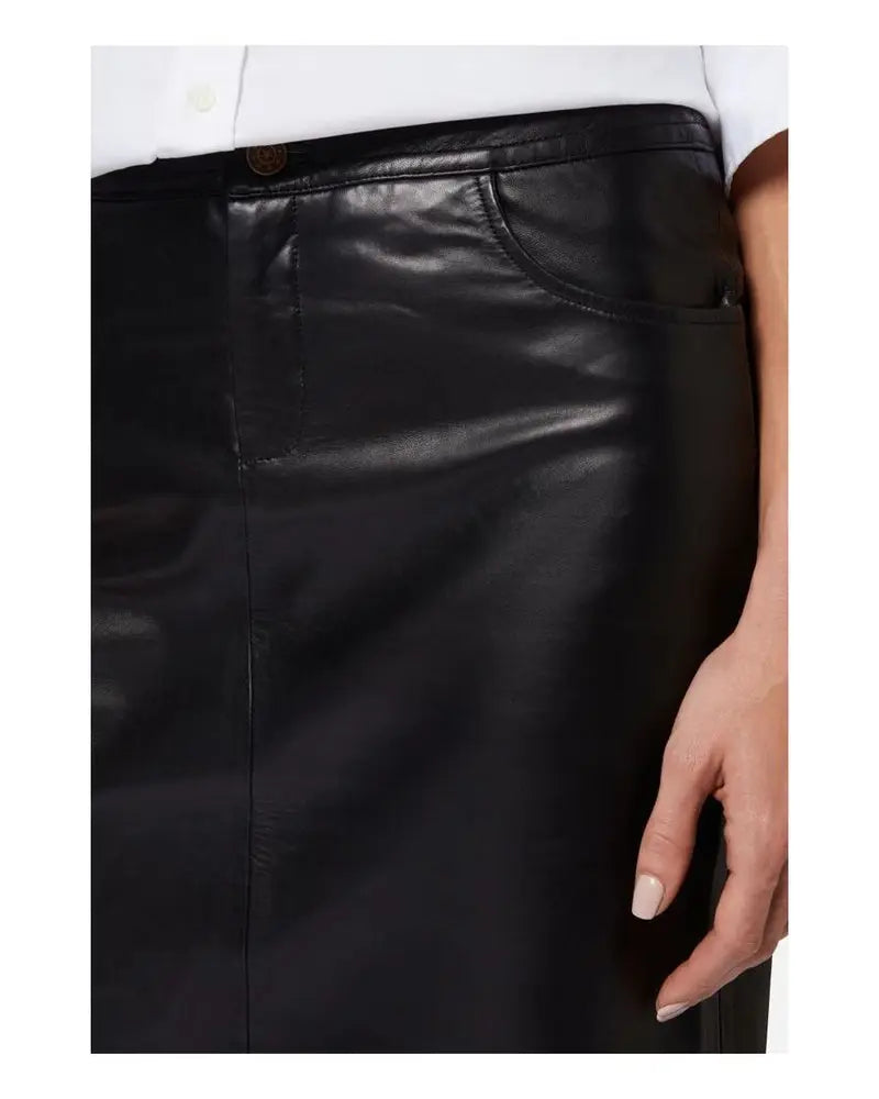 Leather Knee Length Skirt with Back Slit