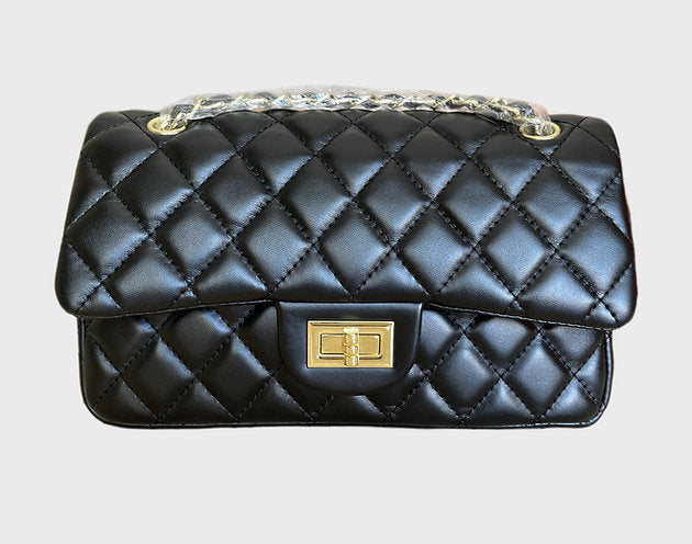 Quilted Leather Chain Bag (Black)