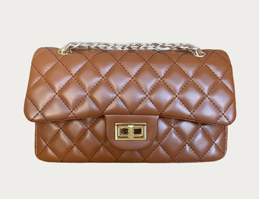 Quilted Leather Chain Bag (Cognac)