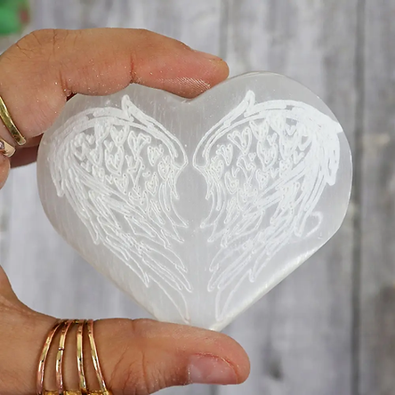 Selenite Heart with Angel Wings