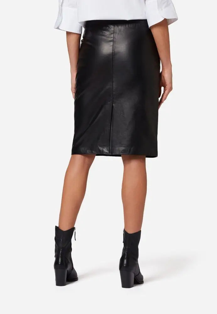 Leather Knee Length Skirt with Back Slit