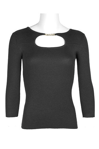 Tahari Three-Quarter Sleeve Ribbed Top