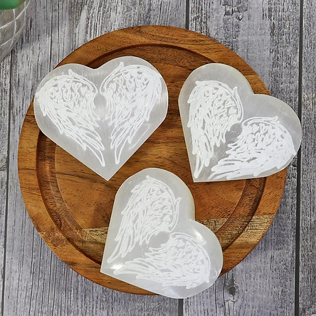 Selenite Heart with Angel Wings