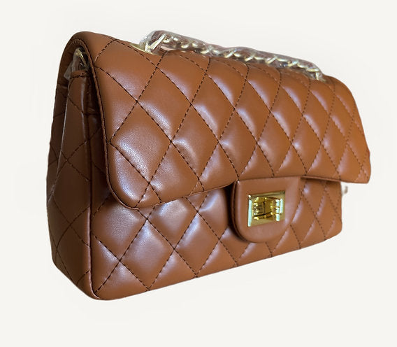 Quilted Leather Chain Bag (Cognac)