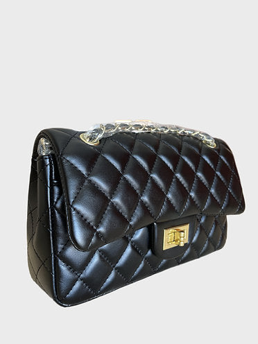 Quilted Leather Chain Bag (Black)