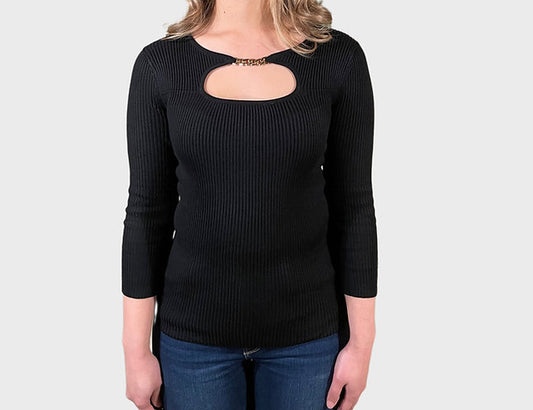 Tahari Three-Quarter Sleeve Ribbed Top