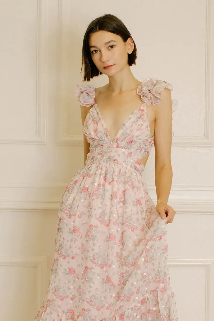 Bella Floral Embroidered Ruffle Gown