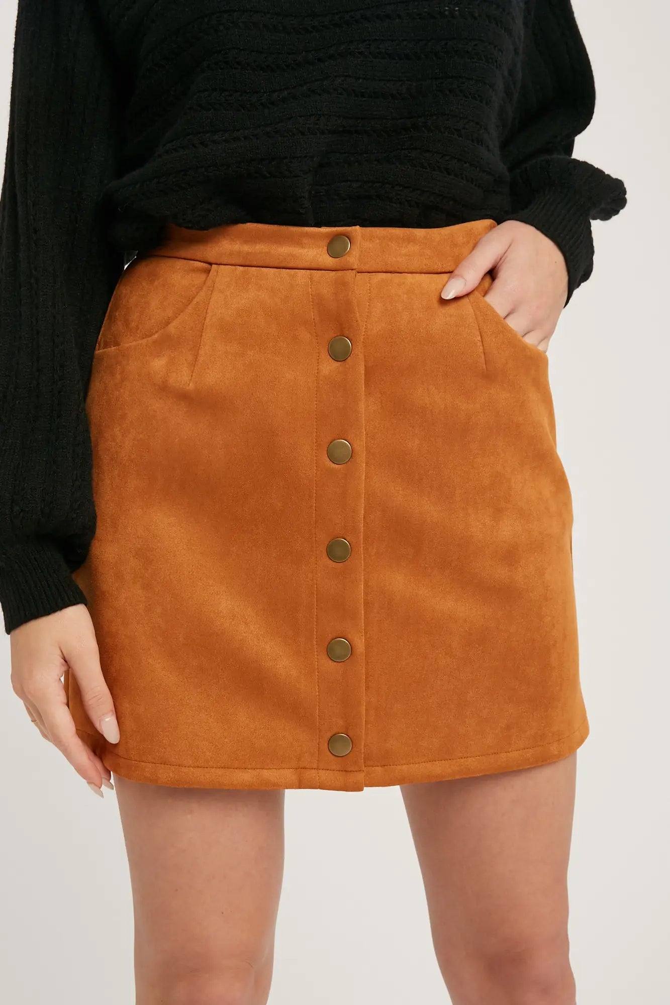 Faux Suede Button Mini Skirt