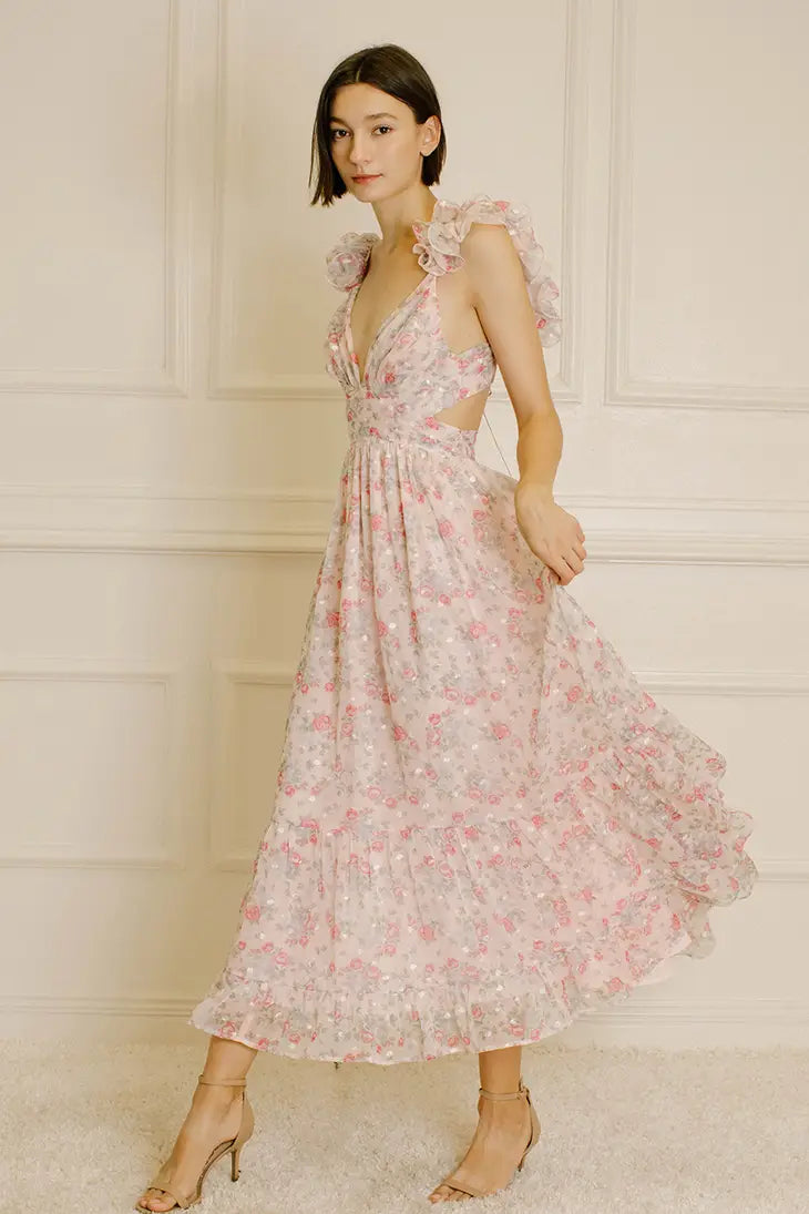 Bella Floral Embroidered Ruffle Gown