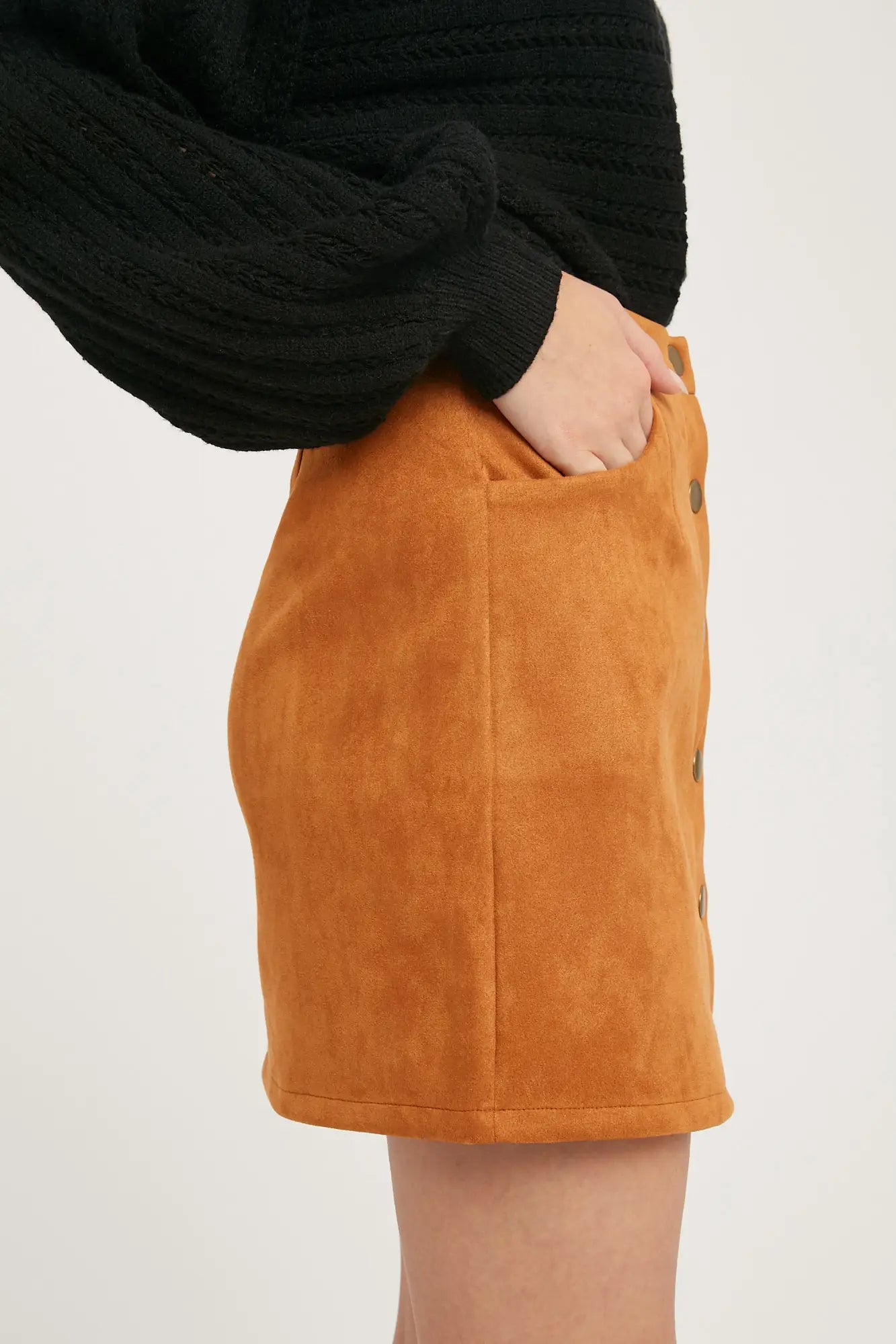 Faux Suede Button Mini Skirt