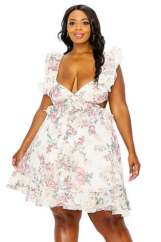 Reina Floral Side Cut-Out Dress (Plus Size)