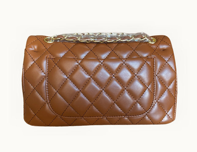 Quilted Leather Chain Bag (Cognac)