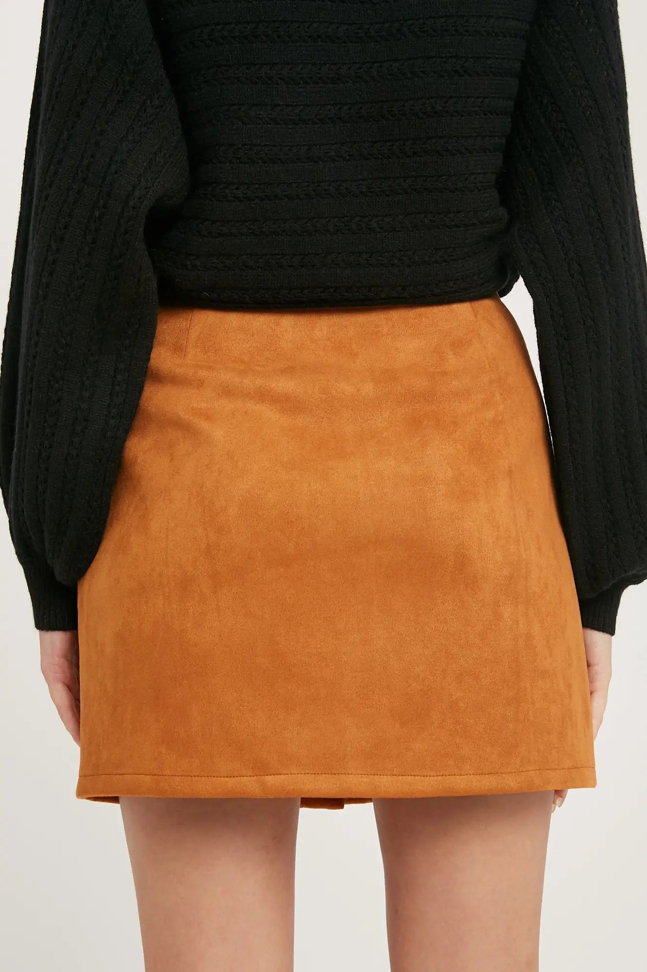 Faux Suede Button Mini Skirt