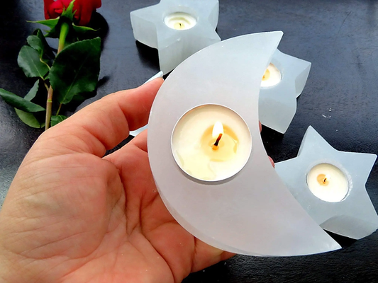 Selenite Moon Shaped Tealight Candle Holder