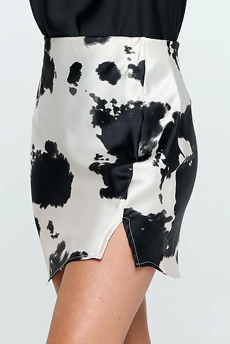 Betsy Satin Mini Cow Print Skirt